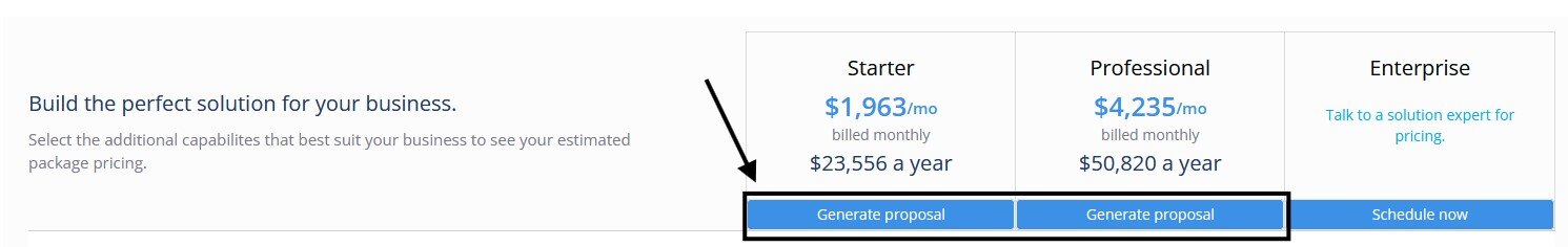 Stellar One ERP pricing calculator with custom proposal builder button outlined