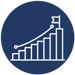 graph with rising arrow for growth in blue circle