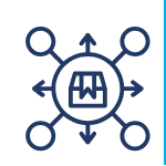 package in circle with arrows showing distribution to wide area